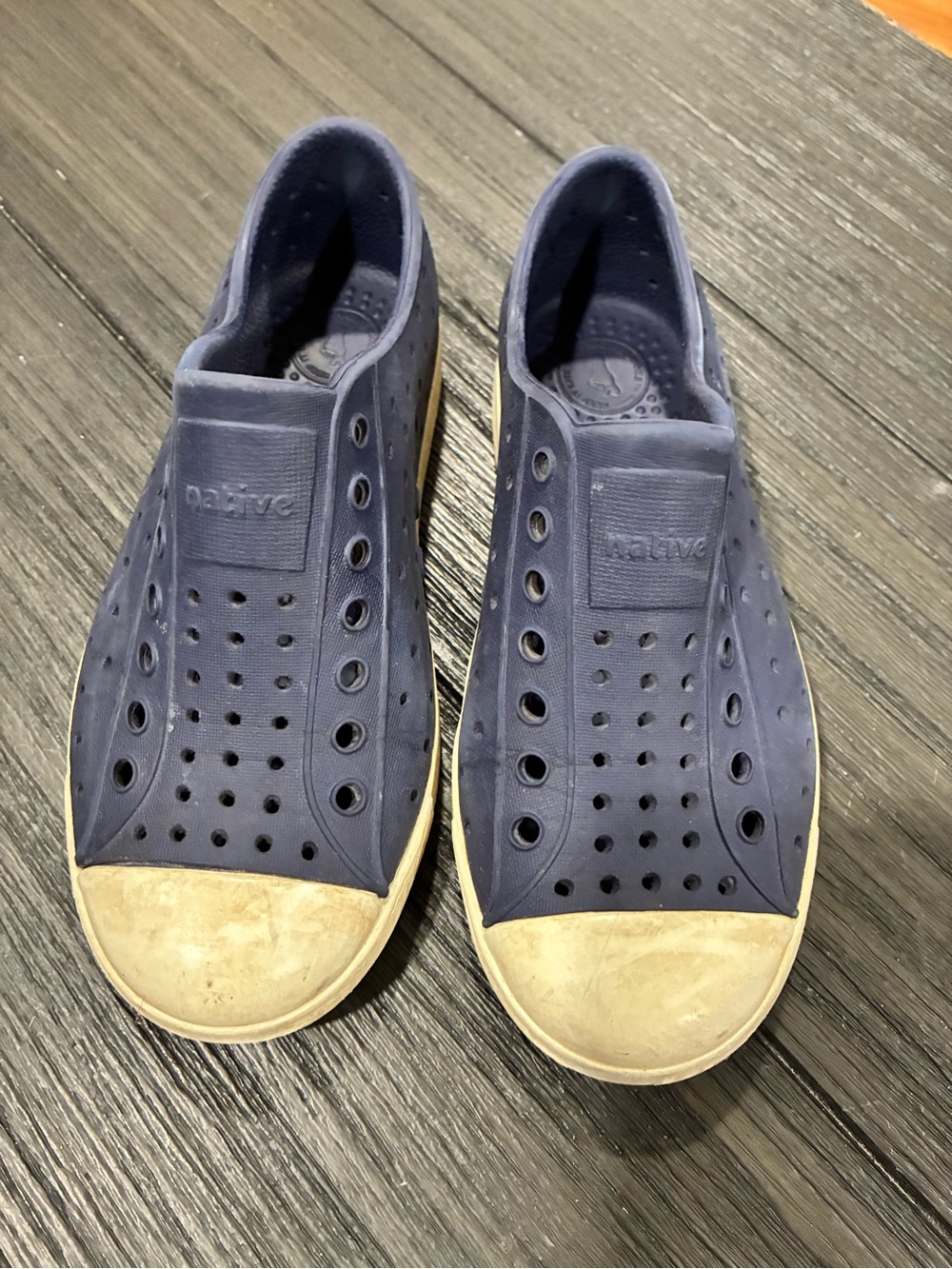 Native Kids Slip-On Loafers in Navy with Cream Toe